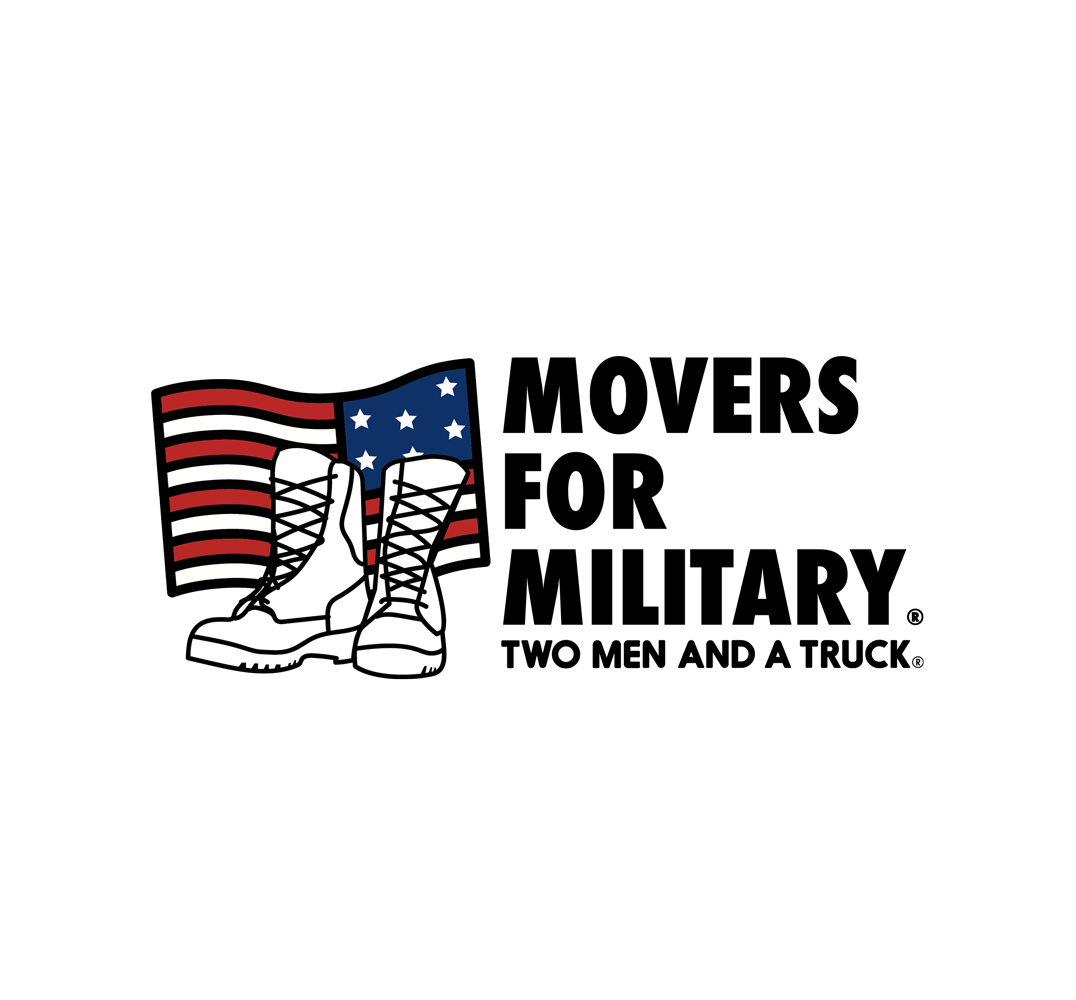 Movers for military logo with boots in front of an American flag