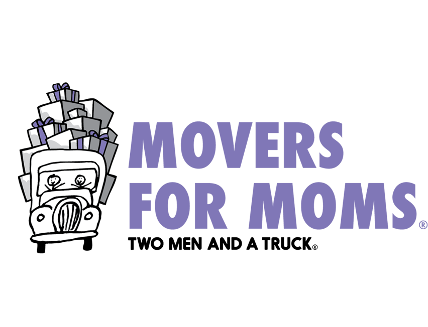 movers for moms logo with donation boxes on the top of a truck