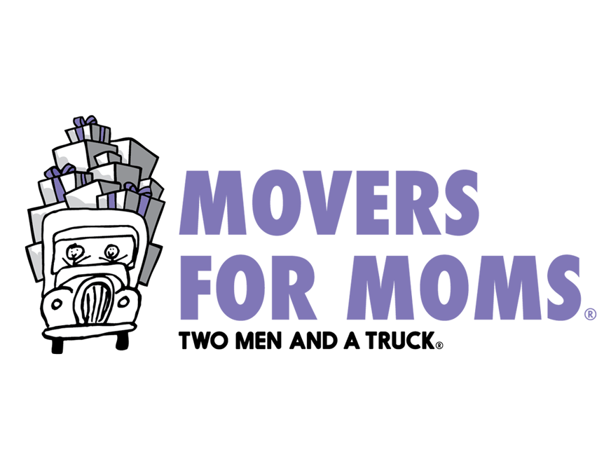 movers for moms logo with donation boxes on the top of a truck