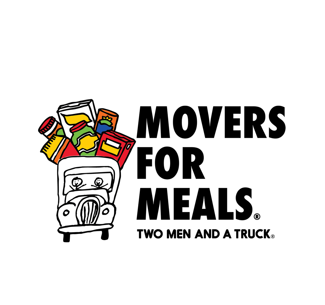 Movers For Meals logo with a truck filled with food items