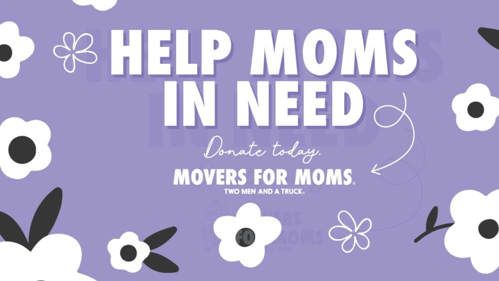 Help Moms in Need with flowers and purple background