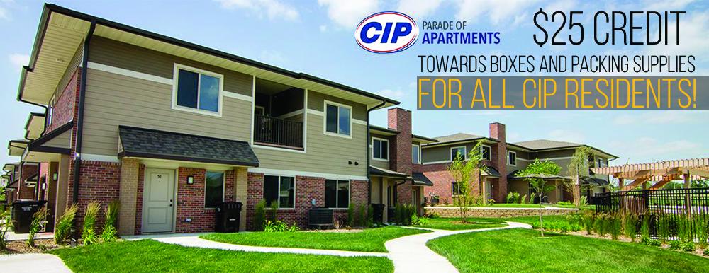 Image for promotional 25 dollar Credit for all CIP apartments residents towards boxes and packing supplies