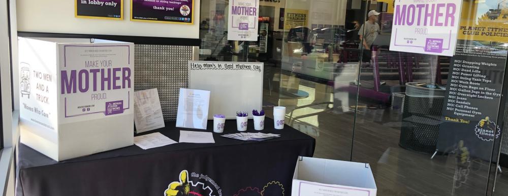 Movers for Moms collection boxes at Planet Fitness