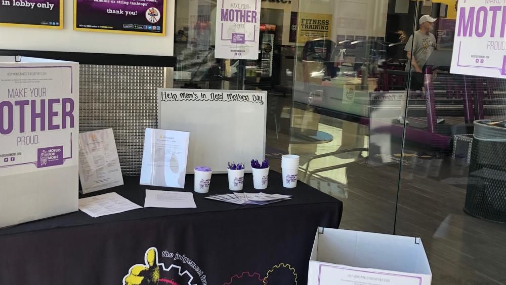 Movers for Moms collection boxes at Planet Fitness