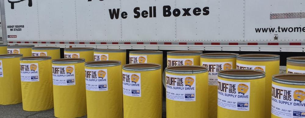 collection barrels for stuff the bus charity