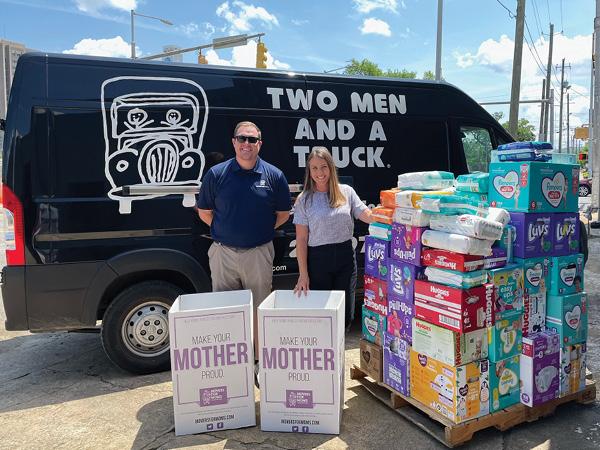 TWO MEN AND A TRUCK delivers 5000 diapers and wipes to Bundles of Hope Diaper Bank located in Birmingham, AL.