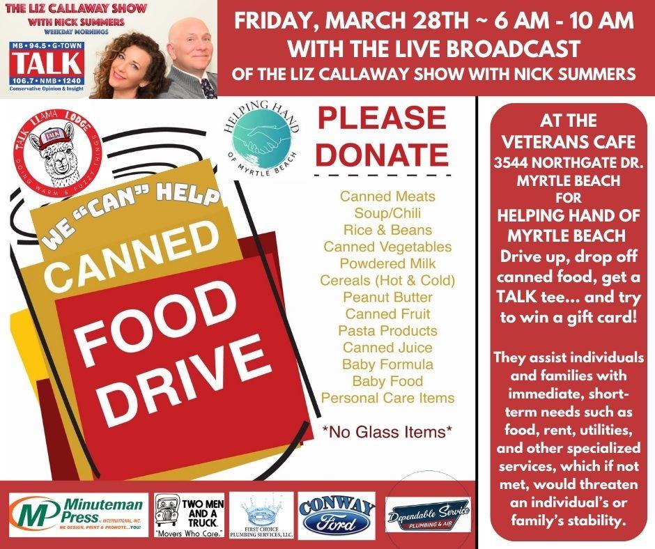 food drive March 28th 6 am - 10 am
