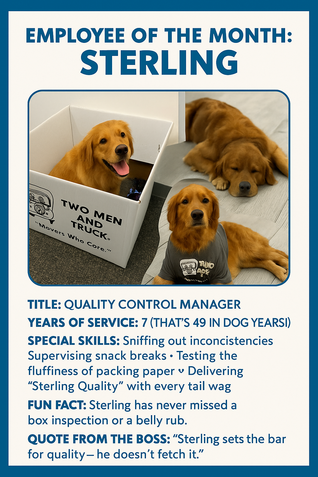 Employee of the Month Sterling Quality Control Manager