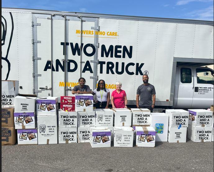 TWO MEN AND A TRUCK® Movers for Moms® 2025 donations delivered to Sulzbacher to support families experiencing homelessness in Jacksonville, FL