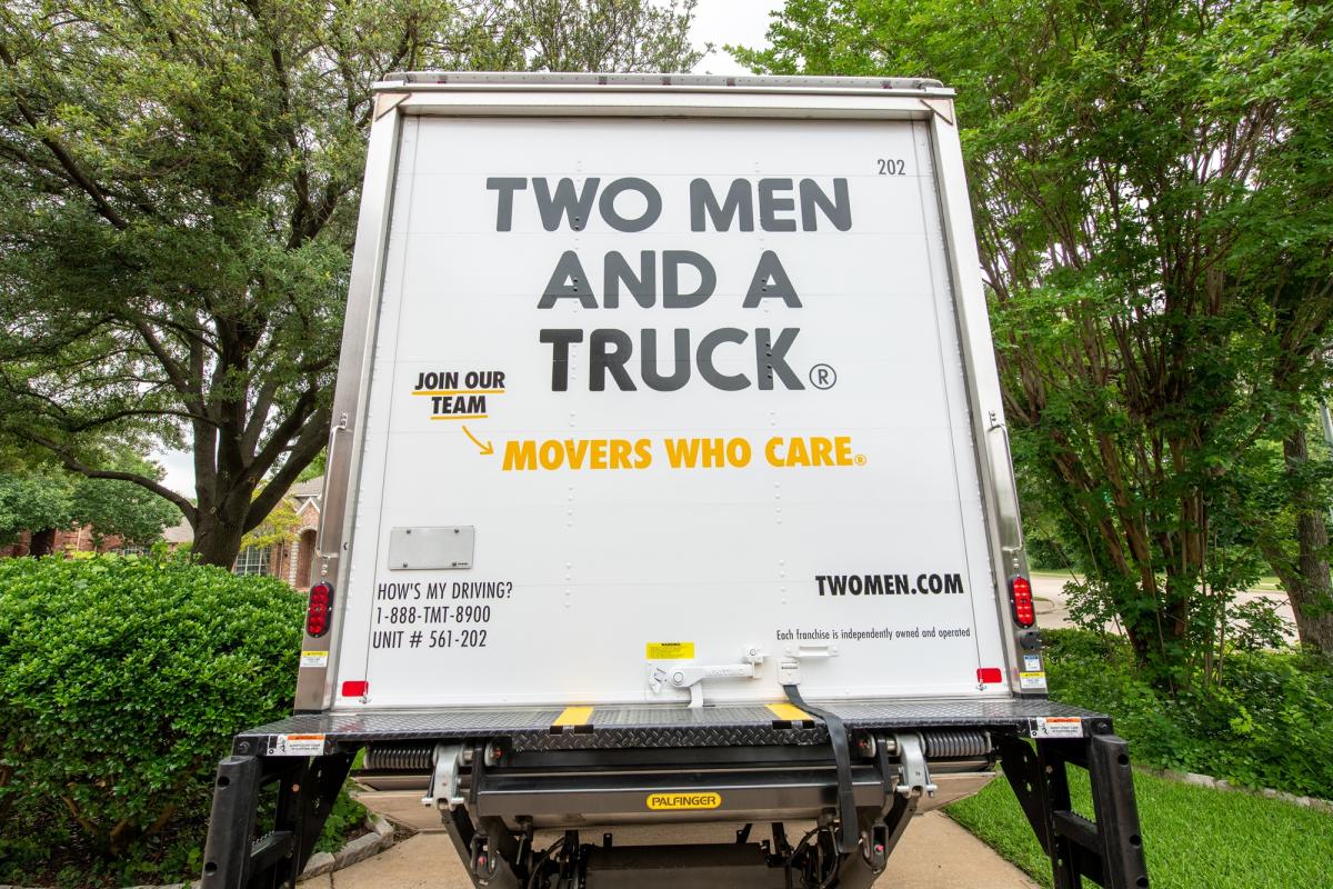 TWO MEN AND A TRUCK moving truck at customer's home