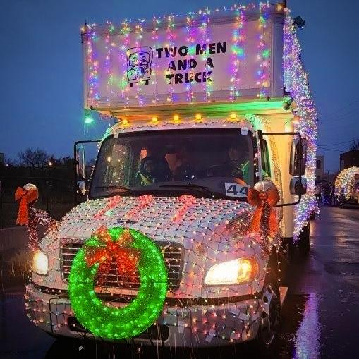 our moving truck decked out in Christmas lights