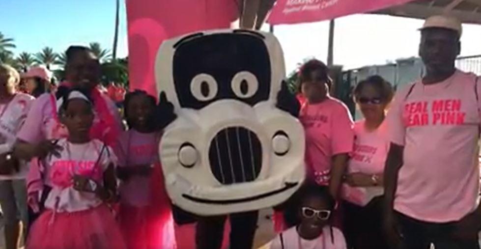 Two Men And A Truck&#039;s mascot, Truckie, supporting the Making Strides Against Breast Cancer Walk