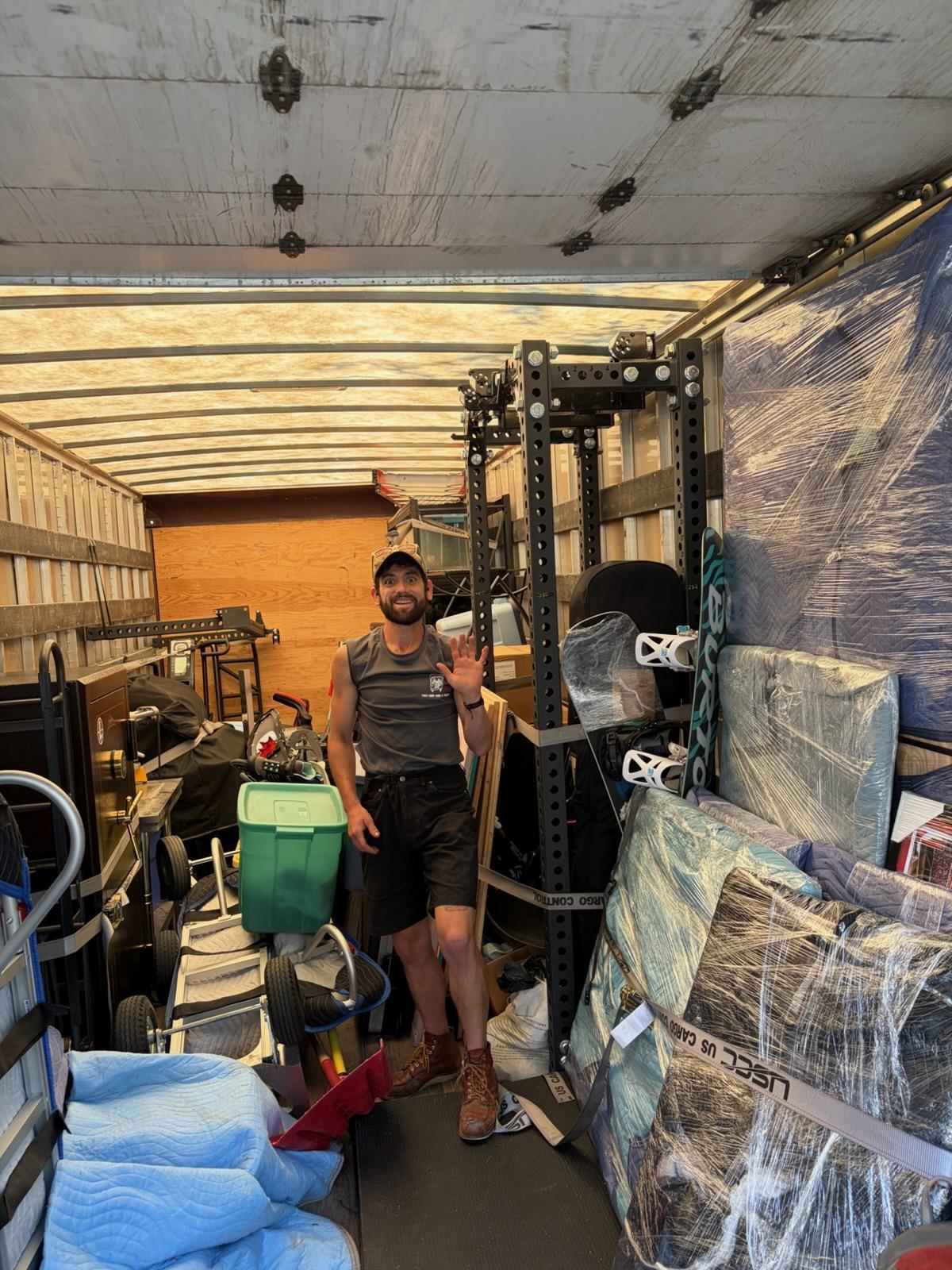 Matty in a loaded truck