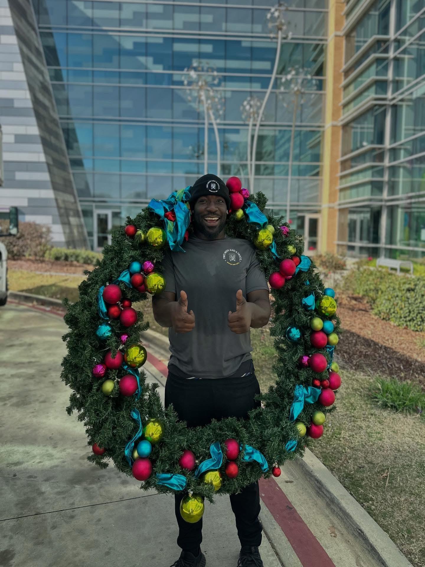 Warrington with Christmas wreath