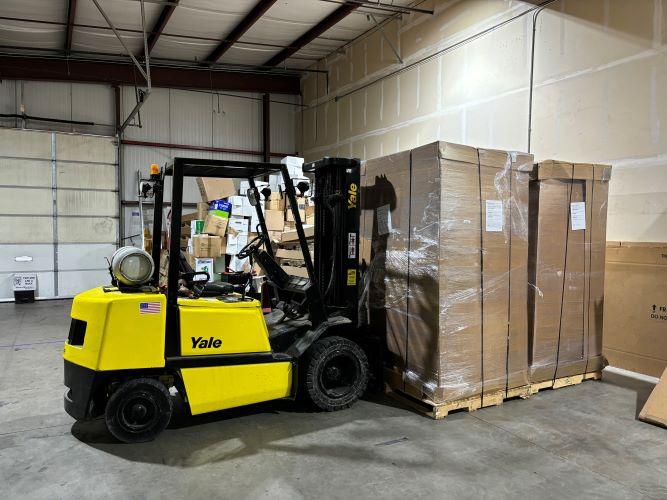 forklift and crate