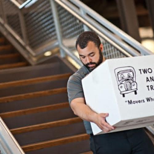 two small two men and a truck boxes