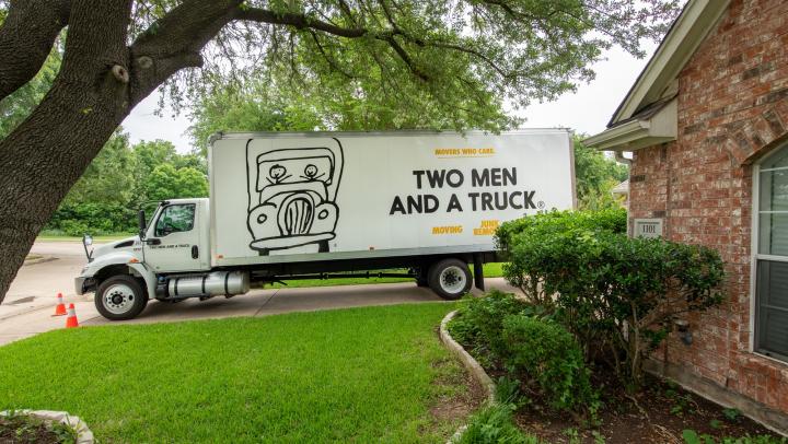 TWO MEN AND A TRUCK moving truck at customer home