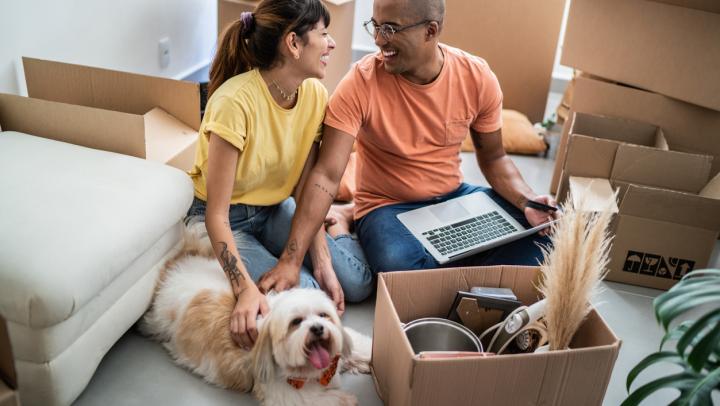 Customers and their pet preparing to move 